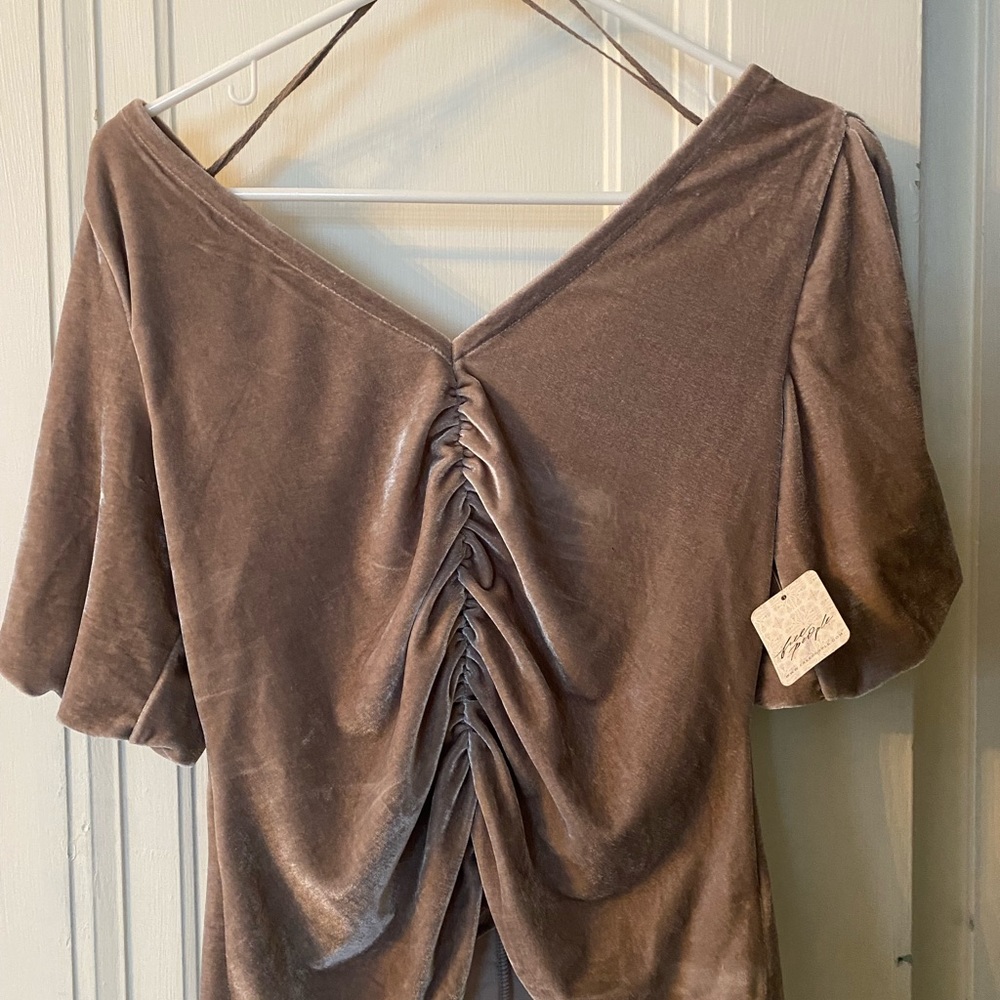 Free People Ruched velvet V-Neck Top
